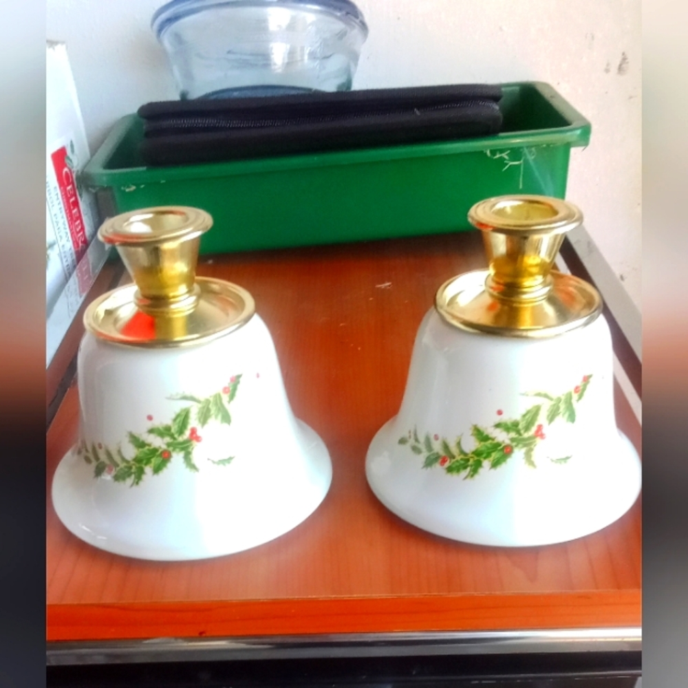 Vintage holly Berry candle holders